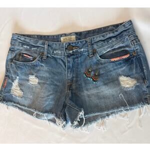 Aéropostale Y2K Low Rise Distressed Denim Shorts Size 5/6 Embroidered Festival